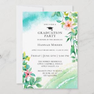 Beach Botanical Graduation Party Invitation