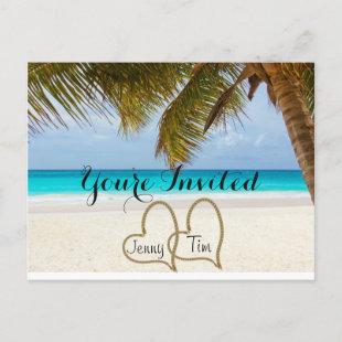 beach love hearts bridal branches you're invited invitation postcard