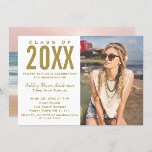 Beach Sunset Pink Gold Graduation Party with Photo Invitation