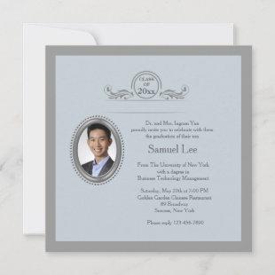 Beaded Oval Frame Graduation Photo Invitation