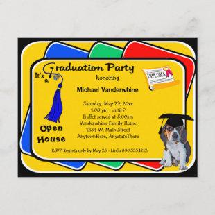 Beagle Puppy Blue Graduation Growler Party Invites