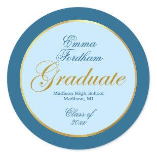 Beautiful Blue and Gold Foil Graduate  Classic Round Sticker