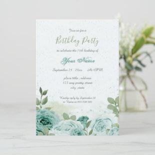 beautiful blue flowers green leaves birthday invitation