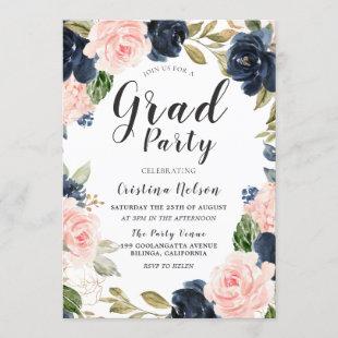 Beautiful Navy Blush Girls Grad Party Graduation Invitation