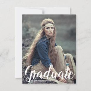 Beautiful White Script Overlay Chic Graduate Photo Announcement
