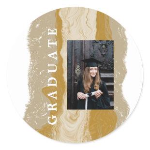 Beige Gold Marble Graduation  Classic Round Sticker