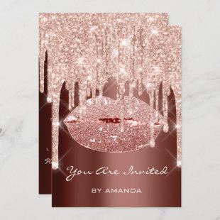 Birthday Party 16th Kiss Lips Rose Glitter Brown Invitation