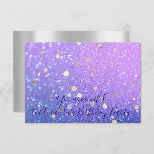 Birthday Party Abstract Blue Purple Glitter Invitation