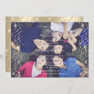 Birthday Photo Family Sepia Gold Confetti Invitation