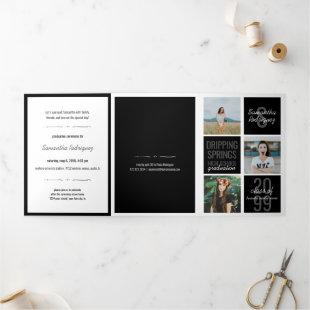 Black 5-Photo Fun Boxes Graduation Tri-Fold Invitation