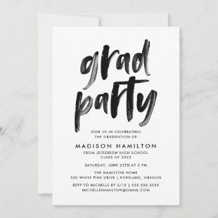 Black | Abstract Brushstrokes Graduation Party Invitation