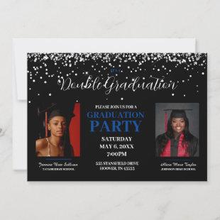 Black and Blue Double Graduation Invitation