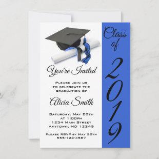 Black and Blue Graduation Cap and Tassel Invitation