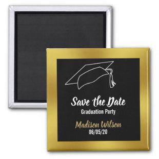 Black and Faux Gold Save the Date Graduation Party Magnet