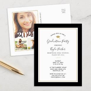 Black and Gold 3 Photo Graduation Party Invitation