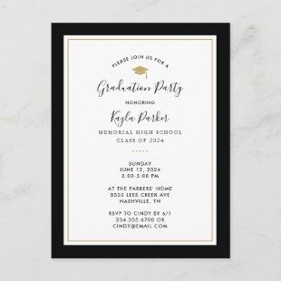 Black and Gold 3 Photo Graduation Party Invitation