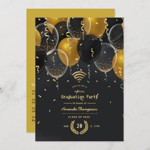 Black and Gold Balloon Virtual Graduation Party Invitation
