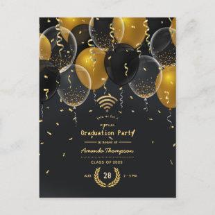 Black and Gold Balloon Virtual Graduation Party Postcard