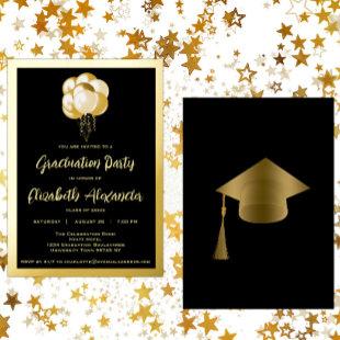 Black and Gold Balloons Graduation Party Foil Invitation