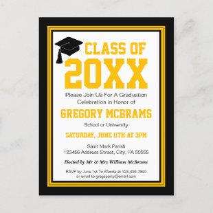 Black and Gold Class Year Graduation Invitation Postcard