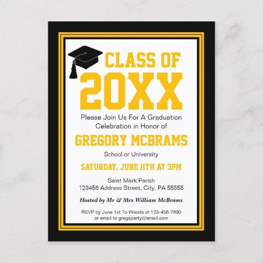 Black and Gold Class Year Graduation Invitation Postcard
