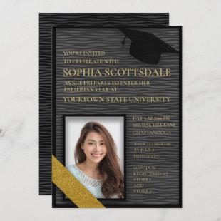 Black and Gold College Trunk Party Photo Invitation