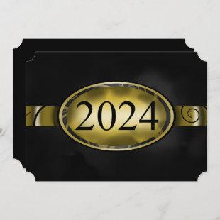 Black and Gold Floral Button 2024 Graduation Party Invitation
