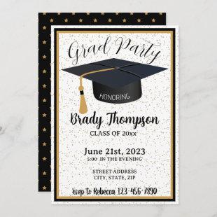 Black and Gold Glitter 2 Photo Graduation Party Invitation