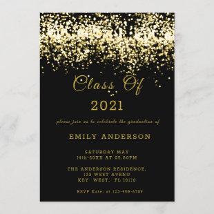 Black and Gold Glitter Graduation 2021 Invitation