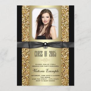 Black and Gold Glitter Graduation Announcements