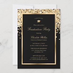 Black and Gold Glitter Graduation Party  Invitation