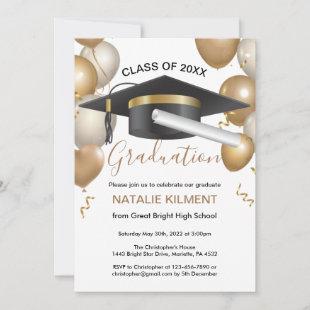 Black and Gold Graduate Cap Graduation Party Invitation