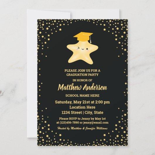 Black and Gold Graduate Super Star Graduation Invitation