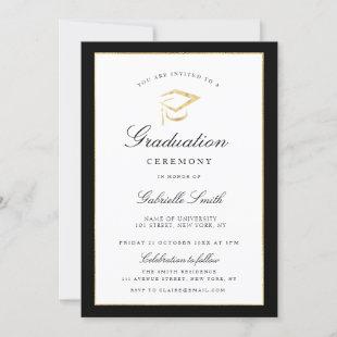 black and gold graduation ceremony invitation