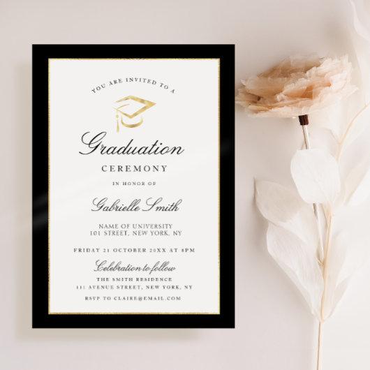 black and gold graduation ceremony invitation