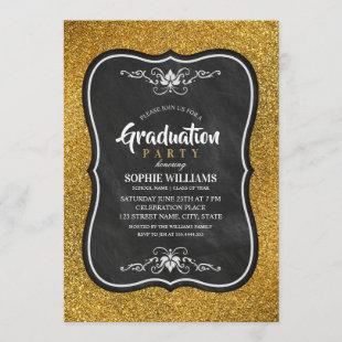 Black And Gold Graduation Invitations Glitter