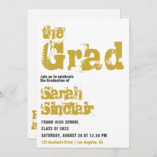 Black and Gold Grunge Typography Graduation Party Invitation