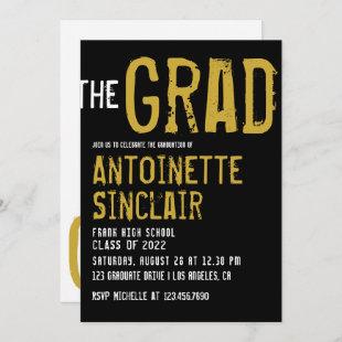 Black and Gold Grunge Typography Graduation Party  Invitation
