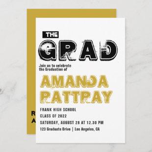 Black and Gold Grunge Typography Graduation Party  Invitation