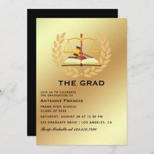 Black and Gold Lawyer Graduation Party Invitation