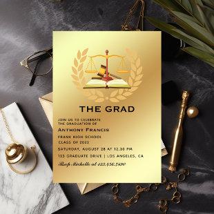 Black and Gold Lawyer Graduation Party Invitation