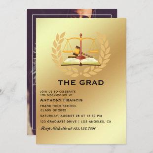 Black and Gold Lawyer Graduation Party Photo Invitation