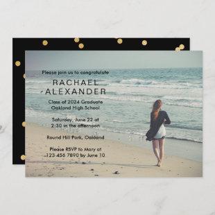 Black and Gold Look Photo Graduation Party Invitation