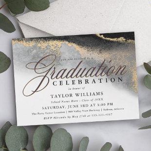 Black and Gold Modern Abstract Graduation Party Invitation