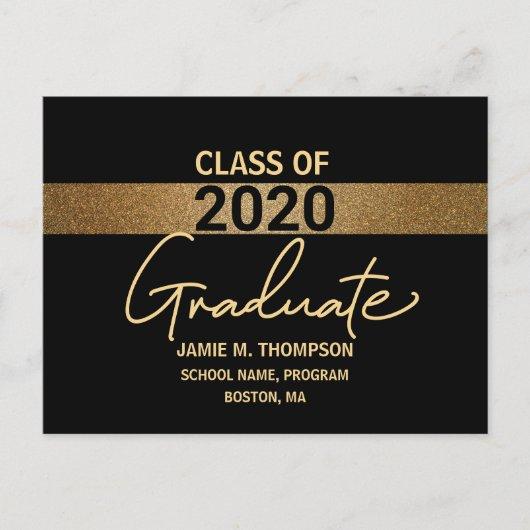 Black and Gold Modern Personalized Graduate script Announcement Postcard