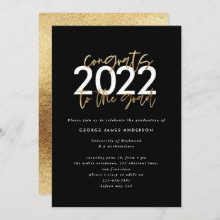 Black and gold modern script graduation invite