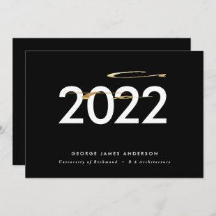 Black and gold modern script stylish graduation invitation