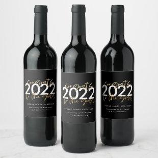Black and gold modern script stylish graduation wine label