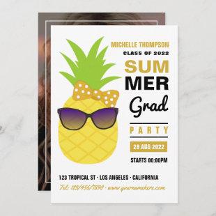 Black and Gold Pineapple Summer Grad Party Photo Invitation