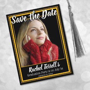 Black and Gold Save the Date Graduation Announcement Postcard
